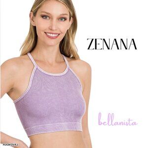 6167 ZENANA Lavender Seamless Ribbed Crop Cami Bra Top